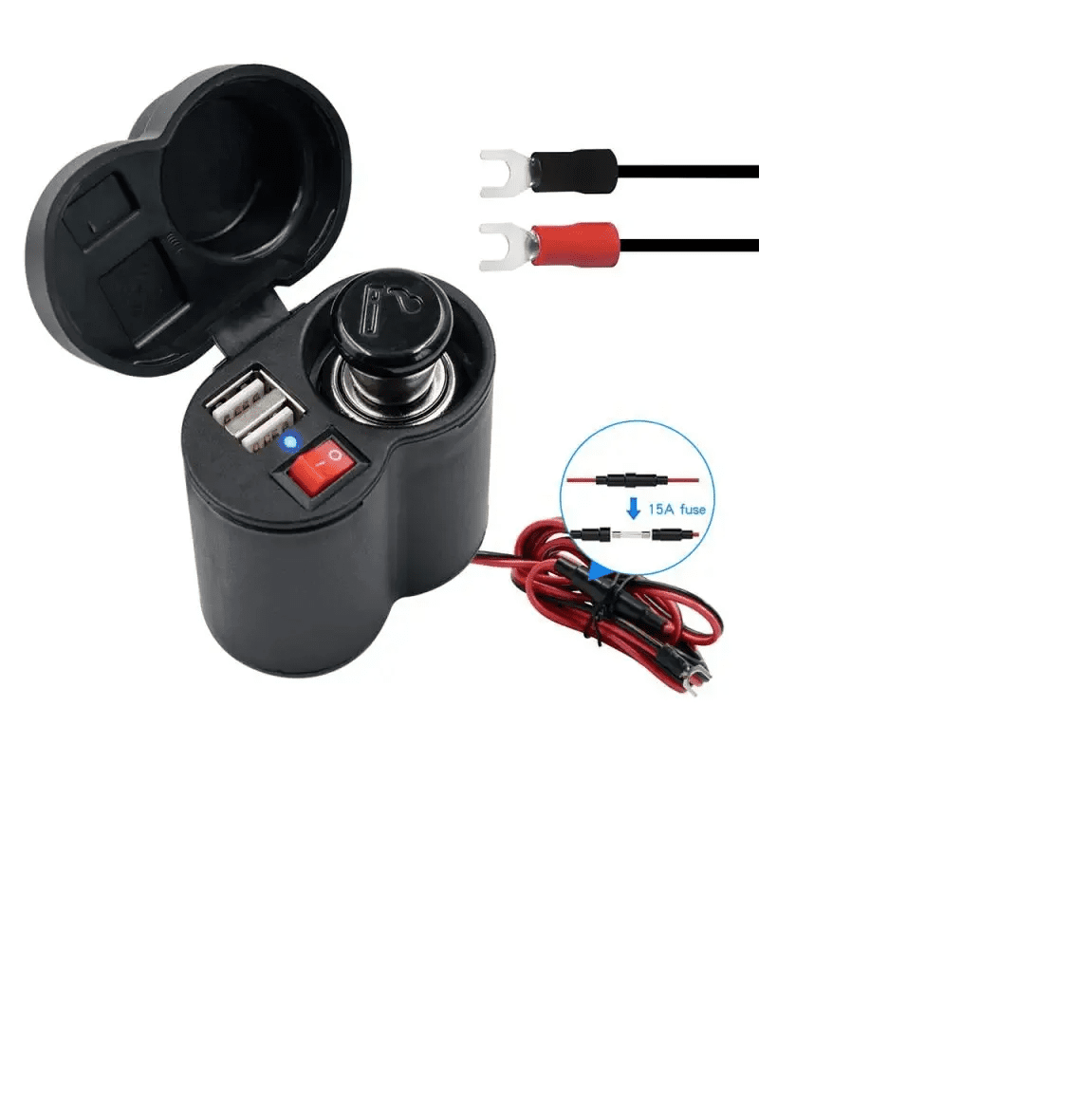 AKE Motorcycle Dual USB Phone Charger with Cigarette Lighter, Power Adapter USB Charger Fast Charging Multipurpose waterproof can light cigarette 2-in-1.
